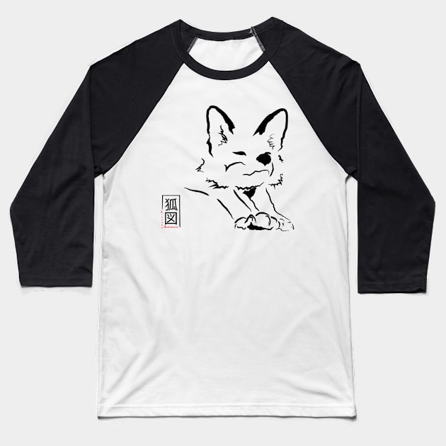 Stretching Kitsune Baseball T-Shirt by KitsuneIllustrations